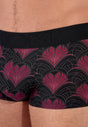 Close-up view of a men model wearing HO bordeaux print  Trunk