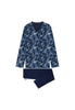 Front cutout view of HO navy print cotton Long Sleepwear