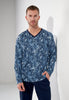 Front view of a men model wearing HO navy print cotton Long Sleepwear