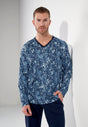 Front view of a men model wearing HO navy print cotton Long Sleepwear