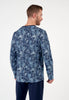 Back view of a men model wearing HO navy print cotton Long Sleepwear