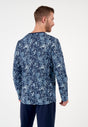 Back view of a men model wearing HO navy print cotton Long Sleepwear