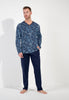 Full-body view of a men model wearing HO navy print cotton Long Sleepwear