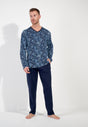 Full-body view of a men model wearing HO navy print cotton Long Sleepwear