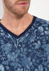 Close-up view of a men model wearing HO navy print cotton Long Sleepwear