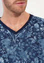 Close-up view of a men model wearing HO navy print cotton Long Sleepwear