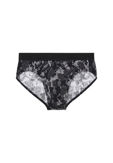 Front cutout view of HO black print modal/viscose/tencel Mini Briefs