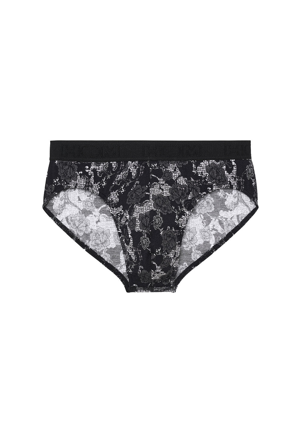Front cutout view of HO black print modal/viscose/tencel Mini Briefs