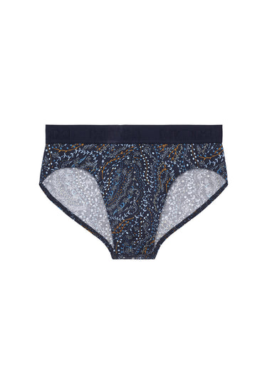 Front cutout view of HO navy print modal/viscose/tencel Mini Briefs
