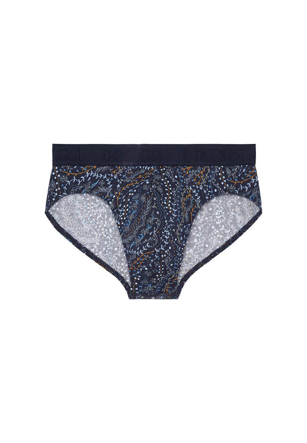 Front cutout view of HO navy print modal/viscose/tencel Mini Briefs