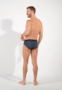 General view of a men model wearing HO navy print modal/viscose/tencel Mini Briefs