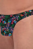 Close-up view of a men model wearing HO black print  G-String