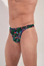 General view of a men model wearing HO black print  G-String