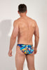 Back view of a men model wearing HO turquoise print  Tanga Briefs
