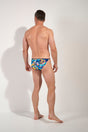 General view of a men model wearing HO turquoise print  Tanga Briefs