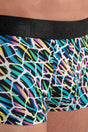 Close-up view of a men model wearing HO multico print  Trunk