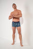 General view of a men model wearing HO navy blue print  Trunk