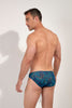 Back view of a men model wearing HO navy print  Comfort Micro Briefs