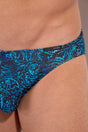 Close-up view of a men model wearing HO navy print  Comfort Micro Briefs