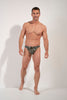Full-body view of a men model wearing HO black print  G-String