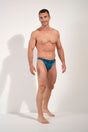 Full-body view of a men model wearing HO navy print  G-String