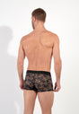 Back view of a men model wearing HO khaki print  Trunk