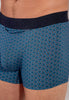 Close-up view of a men model wearing HO blue print modal/viscose/tencel Boxer Briefs HO1