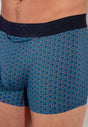 Close-up view of a men model wearing HO blue print modal/viscose/tencel Boxer Briefs HO1