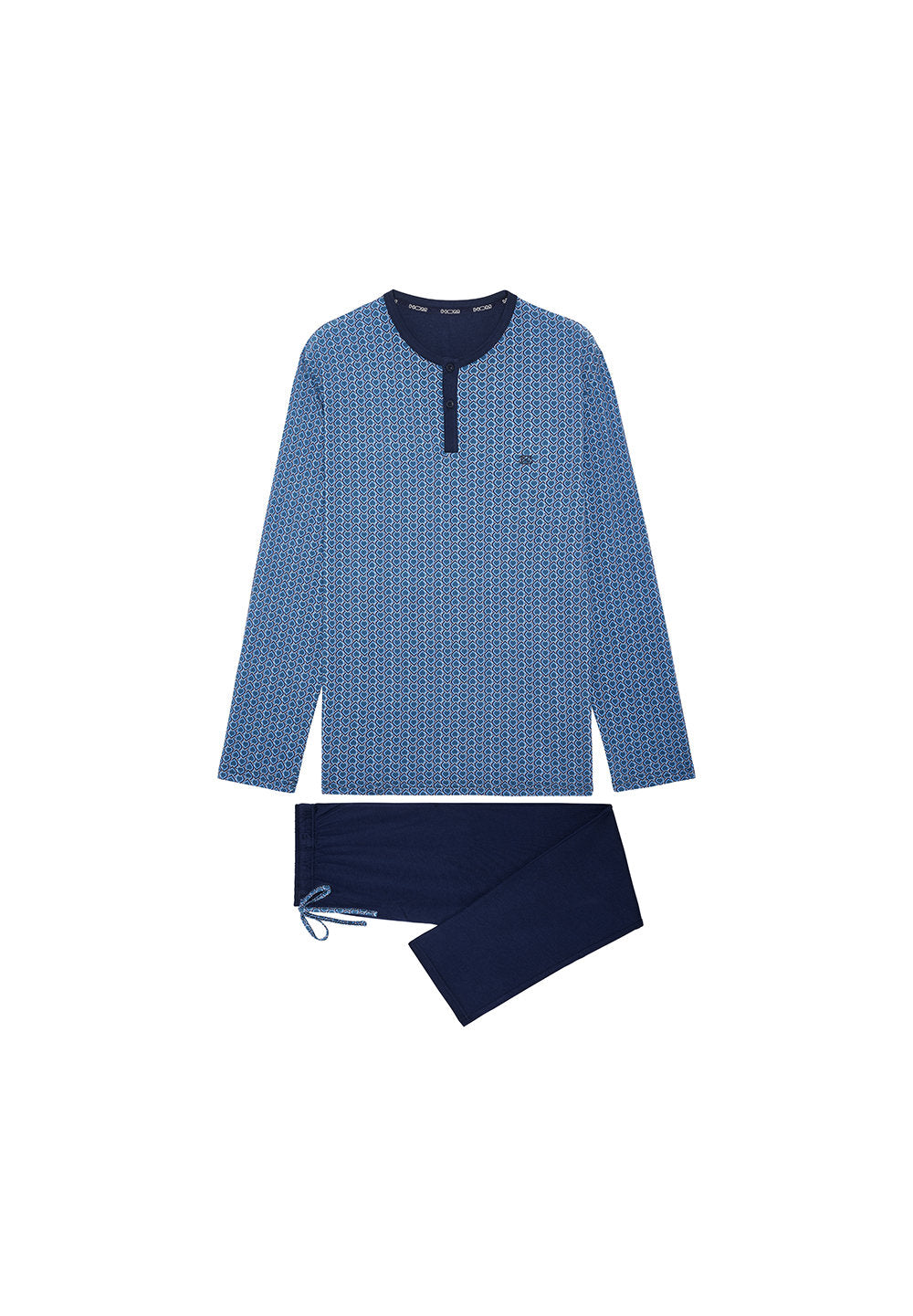 Front cutout view of HO blue print cotton Long Sleepwear