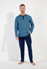 Full-body view of a men model wearing HO blue print cotton Long Sleepwear