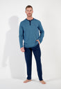 Full-body view of a men model wearing HO blue print cotton Long Sleepwear