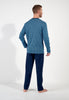 General view of a men model wearing HO blue print cotton Long Sleepwear