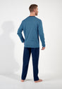General view of a men model wearing HO blue print cotton Long Sleepwear