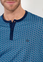General view of a men model wearing HO blue print cotton Long Sleepwear