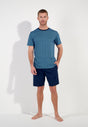 Full-body view of a men model wearing HO blue print cotton Short Sleepwear