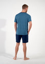 General view of a men model wearing HO blue print cotton Short Sleepwear