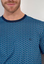 Close-up view of a men model wearing HO blue print cotton Short Sleepwear