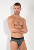 Front view of a men model wearing HO grey print modal/viscose/tencel Comfort Briefs HO1