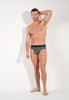 Full-body view of a men model wearing HO grey print modal/viscose/tencel Comfort Briefs HO1