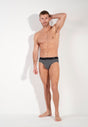 Full-body view of a men model wearing HO grey print modal/viscose/tencel Comfort Briefs HO1