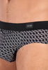 Close-up view of a men model wearing HO grey print modal/viscose/tencel Comfort Briefs HO1