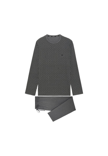 Front cutout view of HO grey print cotton Long Sleepwear