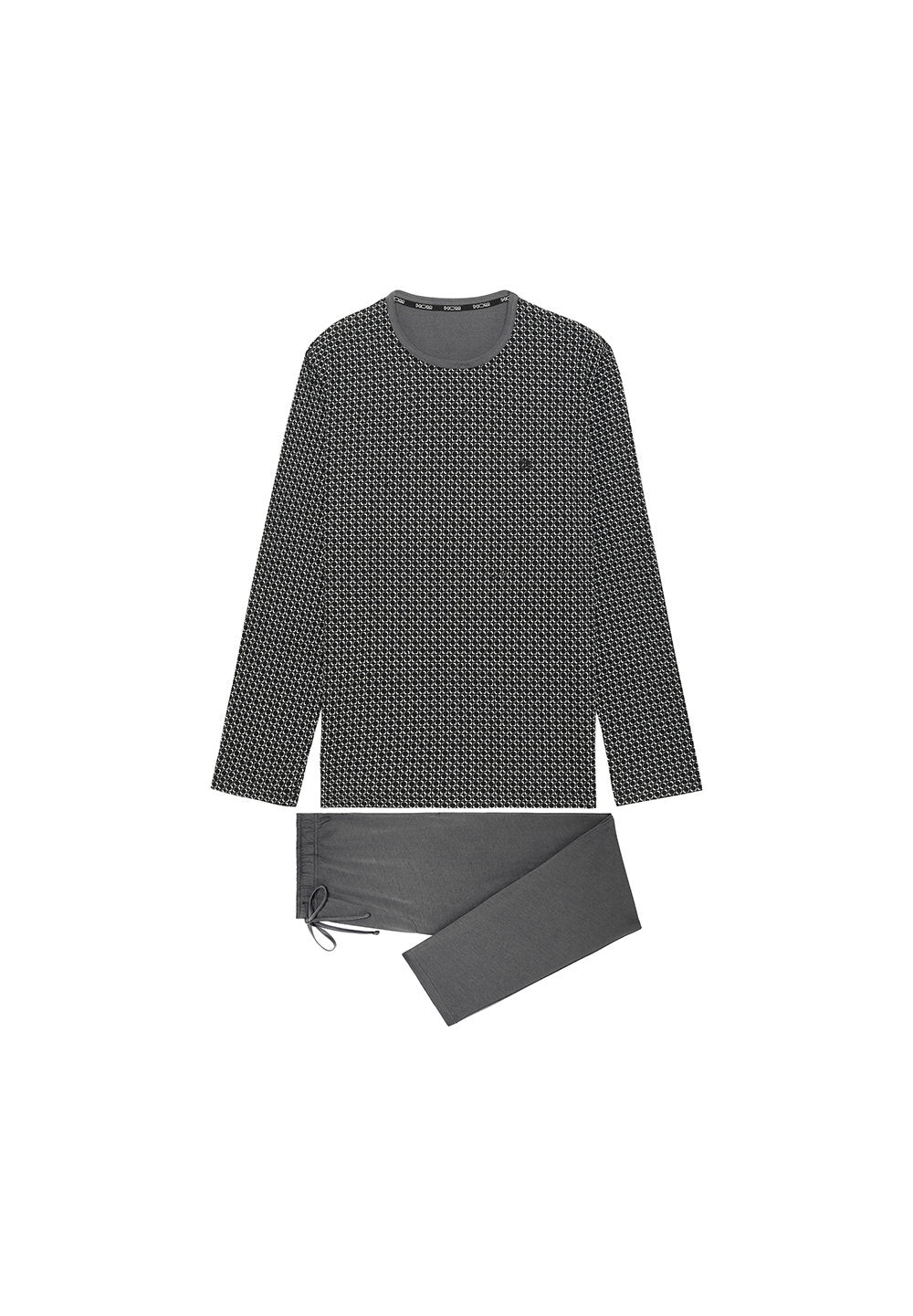 Front cutout view of HO grey print cotton Long Sleepwear