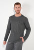 Front view of a men model wearing HO grey print cotton Long Sleepwear