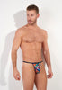 Front view of a men model wearing HO multico print  G-String