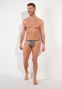 Full-body view of a men model wearing HO multico print  G-String