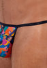 Close-up view of a men model wearing HO multico print  G-String
