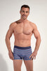 Front view of a men model wearing HO blue stripes  Boxer Briefs