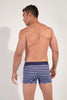 Back view of a men model wearing HO blue stripes  Boxer Briefs