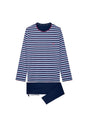 Front cutout view of HO blue stripes cotton Long Sleepwear
